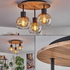 Plafonnier Vouhet Brun, Couleur Bois, Noir, 3 Lumieres