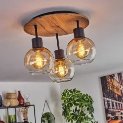 Plafonnier Vouhet Brun, Couleur Bois, Noir, 3 Lumieres