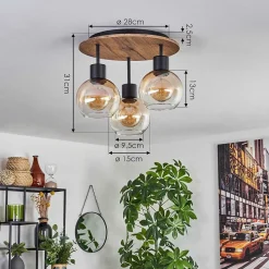 Plafonnier Vouhet Brun, Couleur Bois, Noir, 3 Lumieres