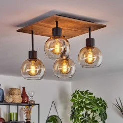 Plafonnier Vouhet Brun, Couleur Bois, Noir, 4 Lumieres