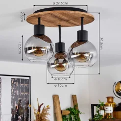 Plafonnier Vouhet Brun, Couleur Bois, Noir, 3 Lumieres