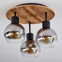 Plafonnier Vouhet Brun, Couleur Bois, Noir, 3 Lumieres