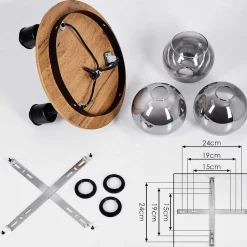 Plafonnier Vouhet Brun, Couleur Bois, Noir, 3 Lumieres