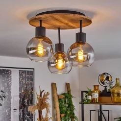 Plafonnier Vouhet Brun, Couleur Bois, Noir, 3 Lumieres