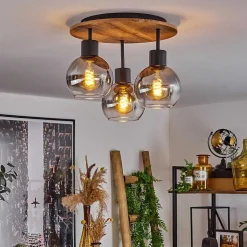 Plafonnier Vouhet Brun, Couleur Bois, Noir, 3 Lumieres