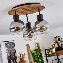 Plafonnier Vouhet Brun, Couleur Bois, Noir, 3 Lumieres