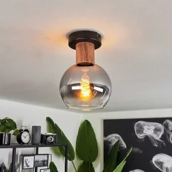 Plafonnier Vouhet Brun, Couleur Bois, Noir, 1 Lumiere