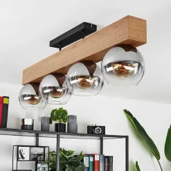 Plafonnier Vouhet Brun, Couleur Bois, Noir, 4 Lumieres