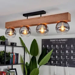 Plafonnier Vouhet Brun, Couleur Bois, Noir, 4 Lumieres