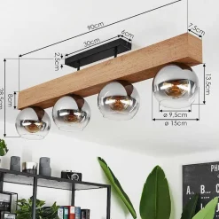 Plafonnier Vouhet Brun, Couleur Bois, Noir, 4 Lumieres