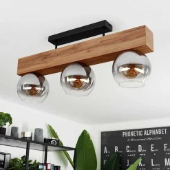 Plafonnier Vouhet Brun, Couleur Bois, Noir, 3 Lumieres