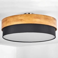 Plafonnier Vrolle Bois Clair, Nickel Mat, 3 Lumieres