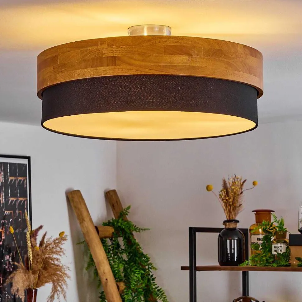 Plafonnier Vrolle Bois Clair, Nickel Mat, 3 Lumieres