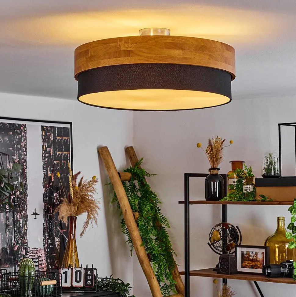 Plafonnier Vrolle Bois Clair, Nickel Mat, 3 Lumieres