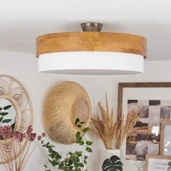 Plafonnier Vrolle Bois Clair, Nickel Mat, 3 Lumieres