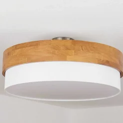 Plafonnier Vrolle Bois Clair, Nickel Mat, 3 Lumieres