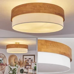 Plafonnier Vrolle Bois Clair, Nickel Mat, 3 Lumieres