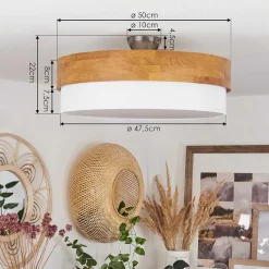 Plafonnier Vrolle Bois Clair, Nickel Mat, 3 Lumieres