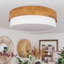 Plafonnier Vrolle Bois Clair, Nickel Mat, 3 Lumieres