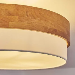 Plafonnier Vrolle Bois Clair, Nickel Mat, 3 Lumieres