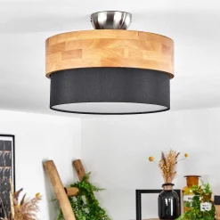 Plafonnier Vrolle Bois Clair, Nickel Mat, 2 Lumieres