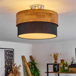 Plafonnier Vrolle Bois Clair, Nickel Mat, 2 Lumieres