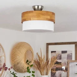 Plafonnier Vrolle Bois Clair, Nickel Mat, 2 Lumieres