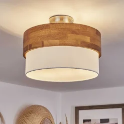 Plafonnier Vrolle Bois Clair, Nickel Mat, 2 Lumieres