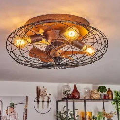 Plafonnier Wemude Brun, Noir, 4 Lumieres, Telecommandes