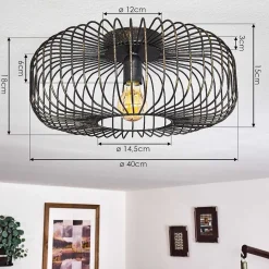 Plafonnier Wemude Noir Dore, 1 Lumiere