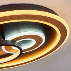 Plafonnier Xamontarupt Led Brun, Couleur Bois, Noir, 1 Lumiere, Telecommandes