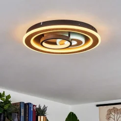 Plafonnier Xamontarupt Led Brun, Couleur Bois, Noir, 1 Lumiere, Telecommandes