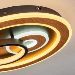 Plafonnier Xamontarupt Led Brun, Couleur Bois, Noir, 1 Lumiere, Telecommandes