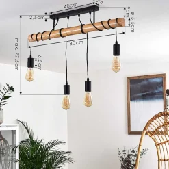 Plafonnier Yaak Bois Clair, Noir, 4 Lumieres