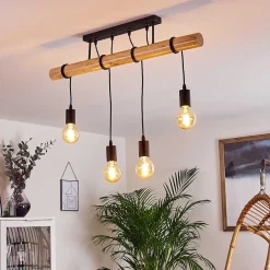 Plafonnier Yaak Bois Clair, Noir, 4 Lumieres