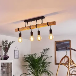 Plafonnier Yaak Bois Clair, Noir, 4 Lumieres