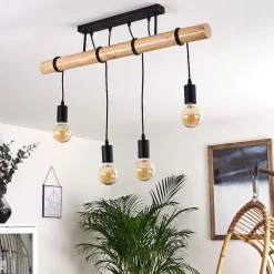 Plafonnier Yaak Bois Clair, Noir, 4 Lumieres