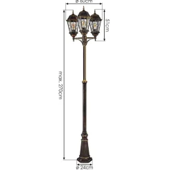 Reverbere Hongkong Or, Laiton, Transparent, 3 Lumieres