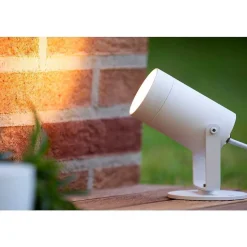 Spot De Jardin Lucide Taylor Blanc, 1 Lumiere, Detecteur De Mouvement