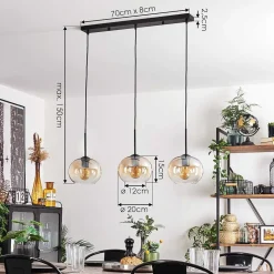 Suspension - Verre Apedo Ambre, Clair, 3 Lumieres