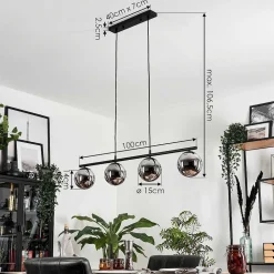 Suspension - Verre Gastor Chrome, Fume, 4 Lumieres