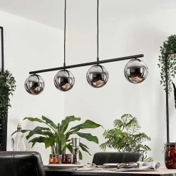 Suspension - Verre Gastor Chrome, Fume, 4 Lumieres