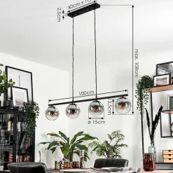 Suspension - Verre Gastor Chrome, Clair, Fume, 4 Lumieres