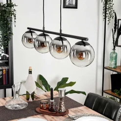 Suspension - Verre Gastor Chrome, Clair, Fume, 4 Lumieres