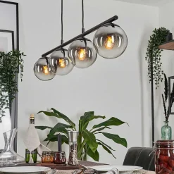 Suspension - Verre Gastor Chrome, Clair, Fume, 4 Lumieres