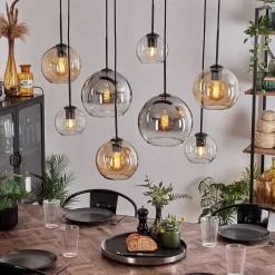 Suspension - Verre Koyoto Ambre, Clair, Fume, 8 Lumieres