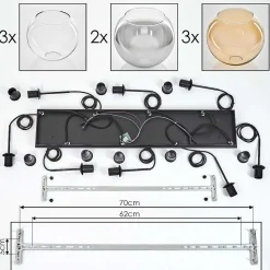 Suspension - Verre Koyoto Ambre, Clair, Fume, 8 Lumieres
