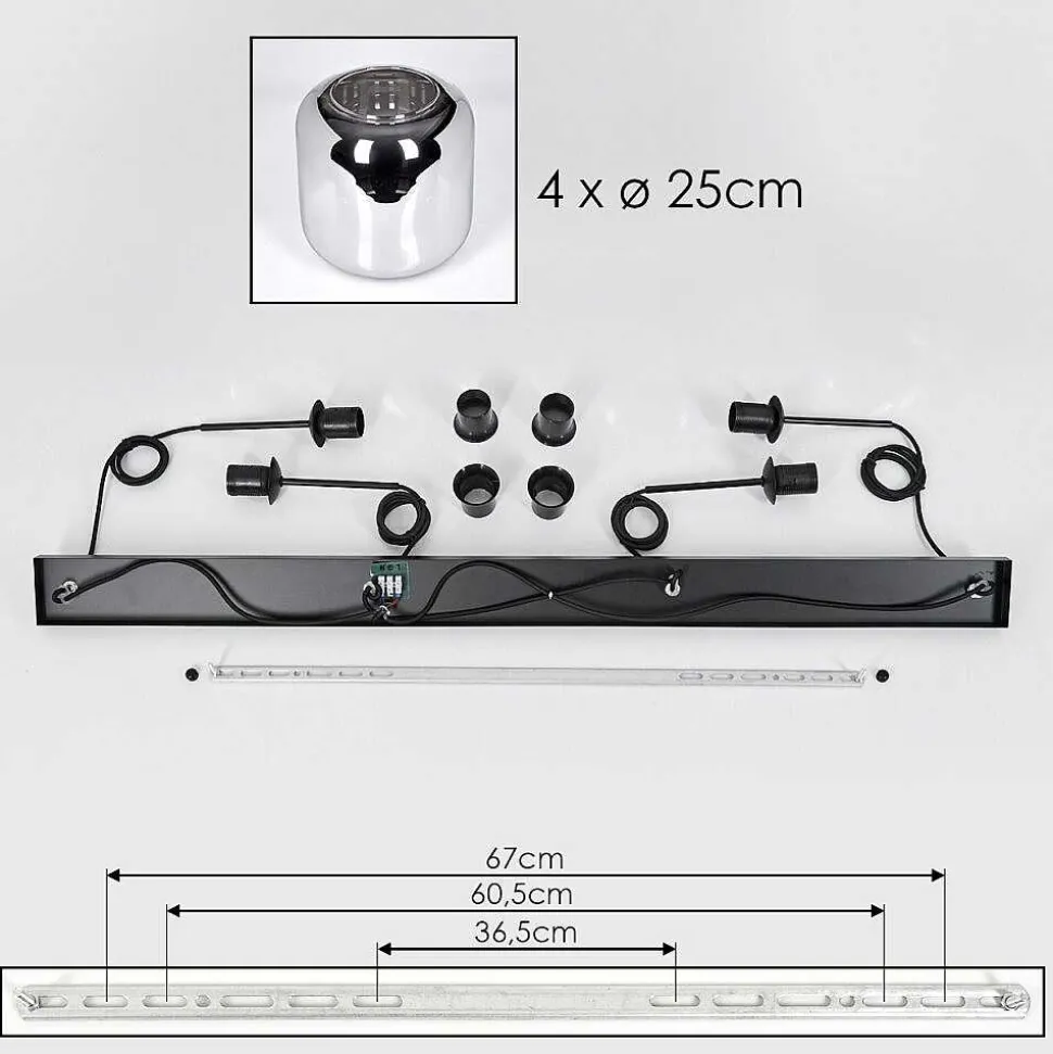 Suspension - Verre Lauden Chrome, Fume, 4 Lumieres