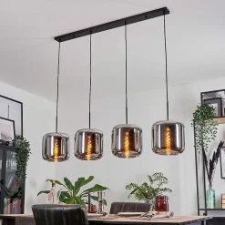 Suspension - Verre Lauden Chrome, Fume, 4 Lumieres