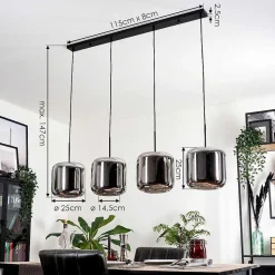 Suspension - Verre Lauden Chrome, Fume, 4 Lumieres